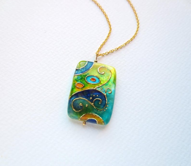 Statement Necklace Painted by Hand Klimt Necklace Unique Christmas Gift for her Turquoise Necklace Art Nouveau Jewelry Klimt Unique Gifts