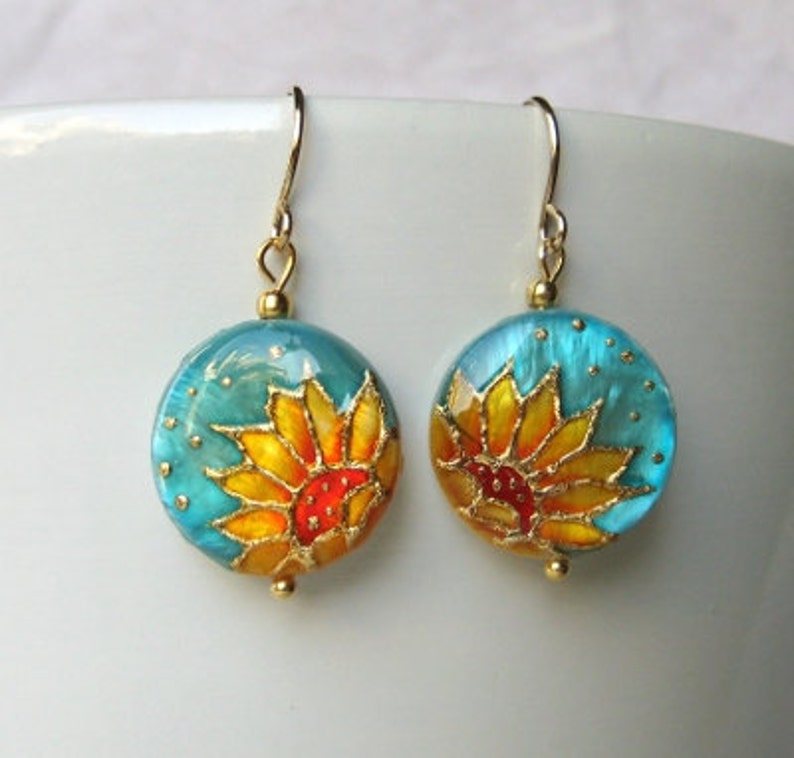 Sunflower Necklace handpainted Sunflower bridesmaid gift Sunflower wedding Floral Jewelry Sunflower pendant Jewelry Sunflower bride
