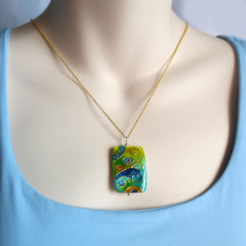 Statement Necklace Painted by Hand Klimt Necklace Unique Christmas Gift for her Turquoise Necklace Art Nouveau Jewelry Klimt Unique Gifts