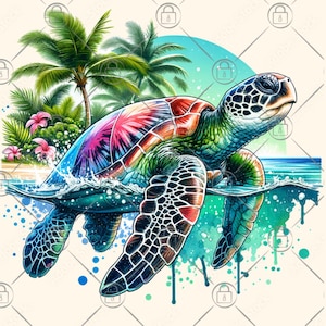 Sea Turtle Png, Sublimation Design, Summer Png, Ocean Sublimation, Tropical Flowers Png, T-Shirt Design, Instant Digital Download Png, DTF