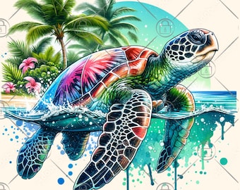 Sea Turtle Sublimation Design: Tropical Flowers PNG (Digital Download
