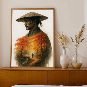Samurai Wall Art, Samurai canvas print, Samurai painting, Japanese wall decor samurai painting, Samurai katana wall decor, Samurai print