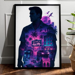 GTA Vizestadt Tommy Vercetti Gaming Poster - GTA Cover Spielkunst Poster, Packeule Wandkunst, Videospielkunst, GTA Room Decor Geschenk für Gamer