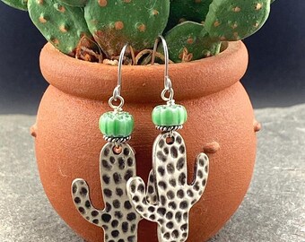 Saguaro Cactus Dangle Earrings: Festive, Southwestern Boho Hippie