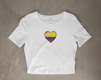 Colombia Heart Baby T Shirt | Vibrant Flag Design, Latina Pride Crop Top Tee