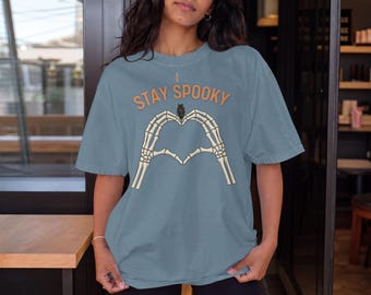 Comfort Colors, Stay Spooky Skeleton Heart Hands Shirt, Halloween Skeleton Tee, Spooky Season T-Shirt, Vintage Halloween Tee