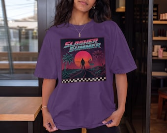 Retro Horror Shirt, 80s Synthwave Graphic Tee, Vintage Horror Movie Inspired, Spooky Halloween Apparel