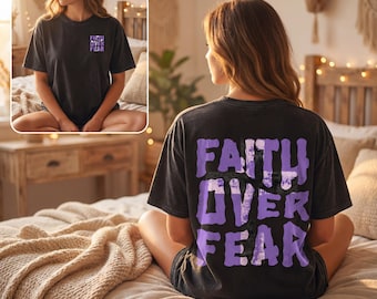Faith Over Fear Vintage Washed T-Shirt, Unisex Christian Religious Graphic Tee