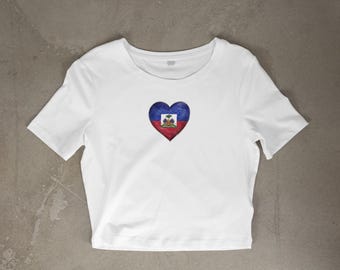 Haiti Flag Heart Baby Tee | Caribbean Pride Shirt