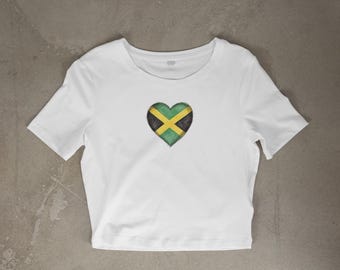 Jamaica Heart Baby Tee | Jamaican Flag Graphic Crop Top | Island Girl Shirt