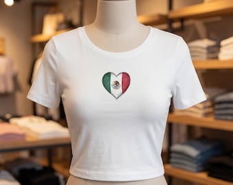 Mexico Heart Baby T-Shirt | Vibrant Flag Design, Crop Tee Fit
