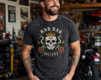 Rad Dad Tee, Fathers Day Gift Tee, Skull Roses Shirt