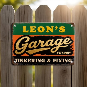 Custom Vintage Garage Sign, Aluminum Metal Sign, Garage Sign, Personalized Garage Sign with Name, Outdoor Sign, Business Sign, Gift for Dad