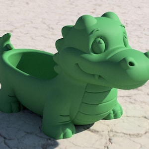Planter Desk Organizer - Cute Alligator Design 3D Printed for Kids Room Decor Home Office Unique Reptile Lover Gift Nursery Accent