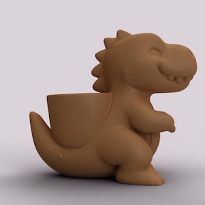 Planter & Pen Holder - Cute Dinosaur Desk Organizer 3D Printed for Kids Room Home Office, Unique T-Rex Dino Gift Jurassic Prehistoric Accent