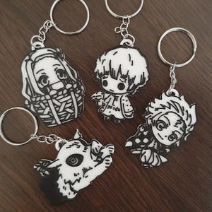Dämonentöter Chibi Schlüsselanhänger Tanjiro Nezuko Zenitsu Inosuke, süßer KNY Anime Merch, 3D gedrucktes Kawaii Manga Geschenk Accessoire