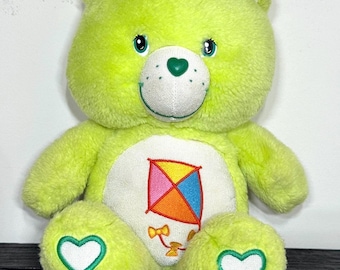 Vintate Care Bears Do-Your-Best Bear RARE "Glow A Lot" 13 inch plush | Kite Belly Badge