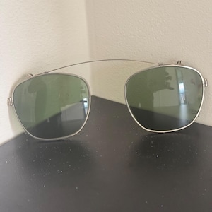 Vintage AO American Optical Aviator Clip-On Sunglasses | Green Lenses Silver Wire Frame