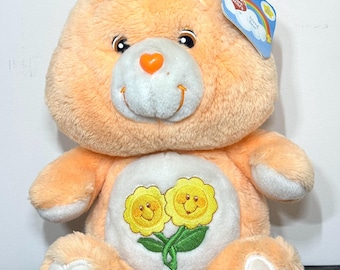 Vintage Care Bears Friend Bear 2002 15 Inch Plush | 20th Anniversary Carlton Cards | Two Flowers Belly Badge | NWT not mint | RARE