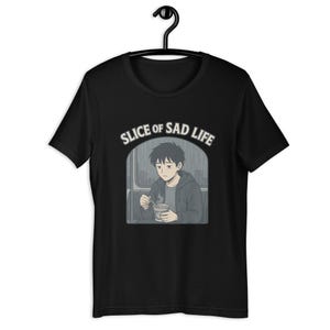 Slice of Sad Life Anime T-Shirt – Funny Sad Otaku Tee – Rainy Ramen Subway Scene Manga Aesthetic Shirt