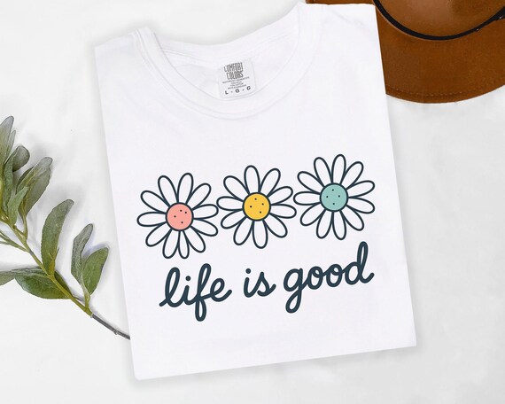 Life is Good PNG: Preppy Daisy Summer T-Shirt Design (Digital Download)