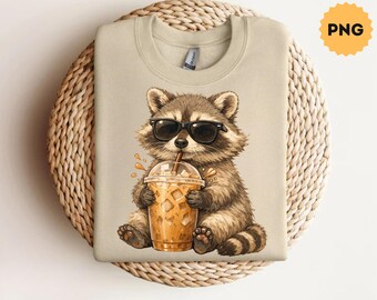 Raccoon Drinking Iced Coffee Png, Funny Animal Meme Png, Coffee Lover Raccoon Png, Funny Coffee Lover, Cute raccoon Png, Digital Design
