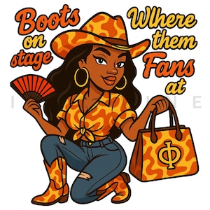 Where them fans at png, Boots on the Stage png, Betty Boop with fan, Black Cowgirl Design, PNG Digital File, Tumbler, Cowboy boots Design