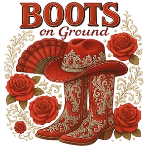 Boots On the Ground PNG, Workout Cowboy Boots Design, Red Cowgirl Boots PNG, Red Flower Design, Melanin Women Png, Digital File
