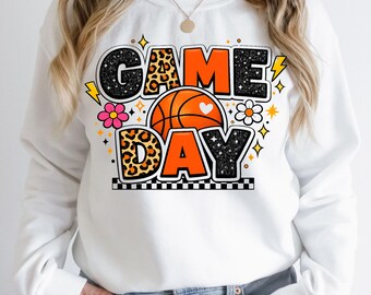 Néon preppy néon le jour du match de basket-ball png, go Team png, basket-ball le jour du match png sublimation, basket-ball rétro scintillant png