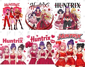 Pacchetto PNG di Huntrix K-Pop Demon Hunters, design per magliette Idol (download digitale)