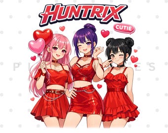Valentine Huntrix Saja Girls Group Png, Kpop Demon Hunters Love Theme, Anime Girls Mira Rumi Zoey, Valentine's Day Clipart, Png Download