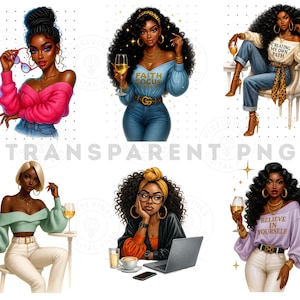 6 PNG Black girl clipart bundle, Fashionable Girl Graphics, afro girl clipart, denim girl clipart, black girl graphics, Digital download