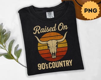 90s Country Music PNG: Retro Bull Skull Sublimation Design (Digital Download)