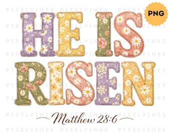 Floral Spring Easter He is Risen png, Matthew 28:6, Retro easter doodle png, Easter Christian Png, Easter bible verse png, Digital Download