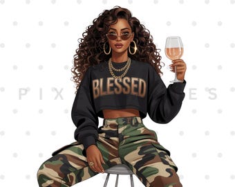 Blessed Black Boss Lady Png, Black Girl Boss Clipart, Black Woman Clipart, Black Boss Lady, Black Afro Lady PNG, Girl Boss PNG