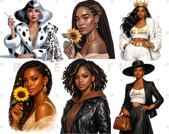 Black Boss Lady Bundle Png, Black Girl Boss Clipart, Black Woman Clipart, Black Boss Lady, Black Afro Lady PNG, Girl Boss Bundle PNG