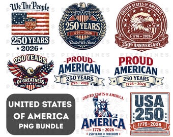 USA 250th Anniversary Png Bundle, Patriotic PNG Designs, America 250 Years 1776–2026, We The People Png, independence Day png
