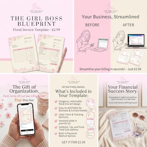 Plantilla editable de factura floral / Recibo digital para pequeñas empresas / Plantilla imprimible para contabilidad / Plantilla de Canva