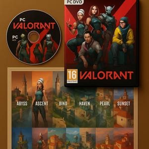 Ensemble hommage Valorant | Écran FPS tactique fabriqué par des fans + disque factice et mini poster (pas de jeu)