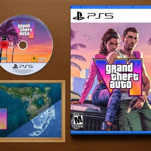 Ensemble hommage à GTA 6 | Étui PS5 inspiré de Vice City + disque factice et mini poster (sans jeu)