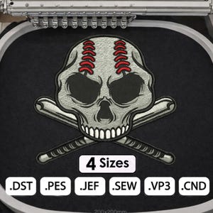 Baseball Skull Embroidery Design Digital File in 4 size