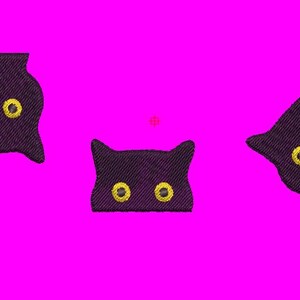 Broderidesign med svarta kattansikten | Halloween-kattlapp