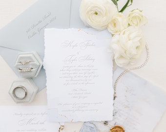 wedding invitations, wedding invitation, vellum wrap, custom invitation, wedding stationery, blue invitations, vintage-inspired invitation