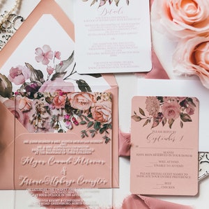 wedding invitations, wedding invitation, acrylic invitations, custom invitation, wedding stationery, blush invitations, floral invitation