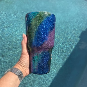 Northern Lights Glitter Tumbler – Aurora Borealis Inspired Cup, Custom Personalized Epoxy Tumbler, 20oz/30oz Insulated Mug, Gift for Her