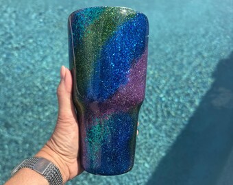 Northern Lights Glitter Tumbler – Aurora Borealis Inspired Cup, Custom Personalized Epoxy Tumbler, 20oz/30oz Insulated Mug, Gift for Her