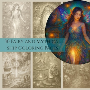30 Fantasy Coloring Pages for Adults | Grayscale Line Art PDF | Magical Digital Downloads for Fantasy & BookTok Fans