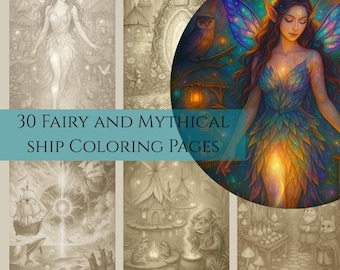 Fantasy Coloring Book: Grayscale Line Art (PDF Digital Download)