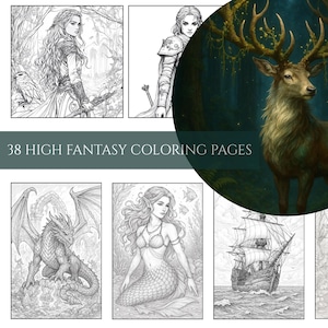 38 Enchanted Forest & Fairy Greyscale Coloring Pages | Fantasy Adult Colouring Book PDF Download