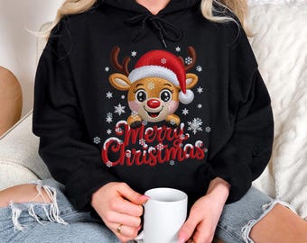 Christmas Reindeer PNG | Santa Hat, Kids Shirt Design (Digital Download)